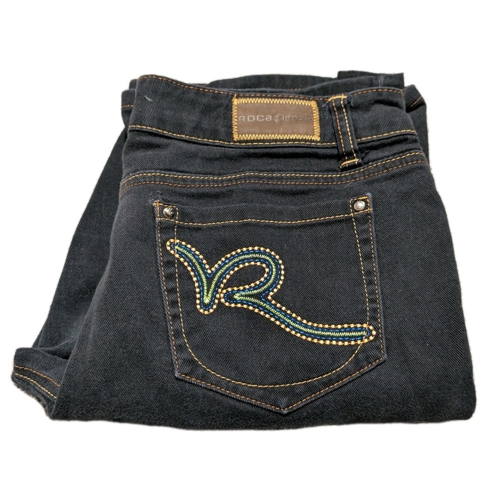 RocaWear Denim Jeans  Women's Size 11 Boot Cut Dark -‎ Embroidered Pockets 33X32